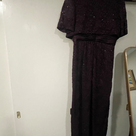 Two piece purple lace formal dress with rhinestone pin - Picture 3 of 8